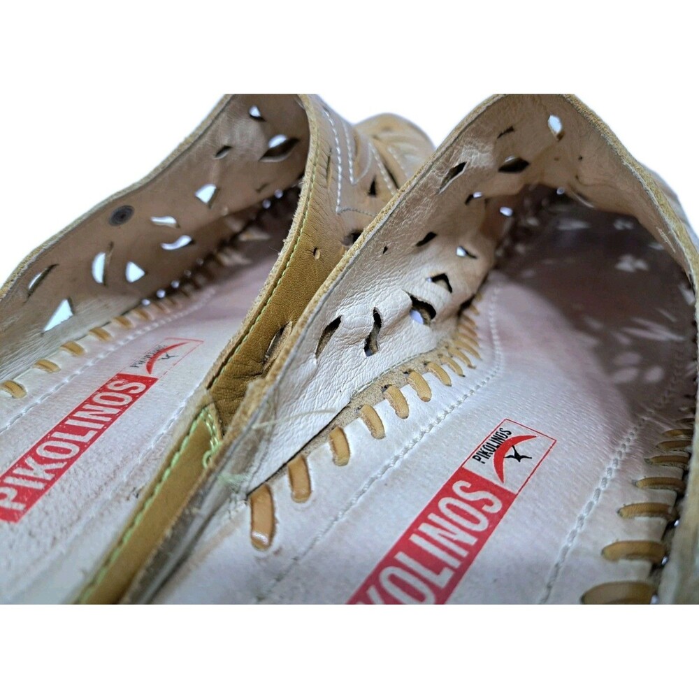 Pikolinos Women's 10.5-11 Slip On Mule Clog Laser Cut Floral Pattern Leather - Picture 9 of 12